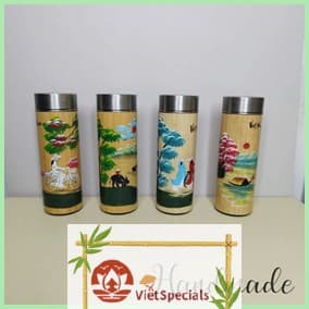 Vietnam Landscape Painted Bamboo Thermal Flask