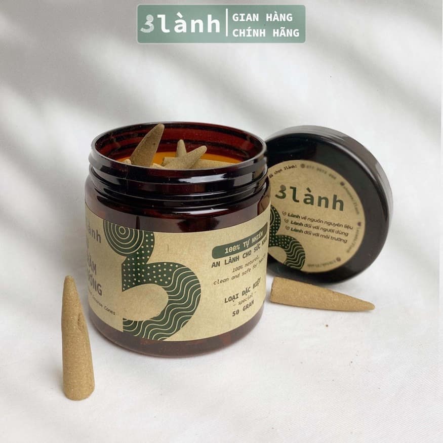 3 Lành Natural Agarwood Incense Cones Premium Quality 50g