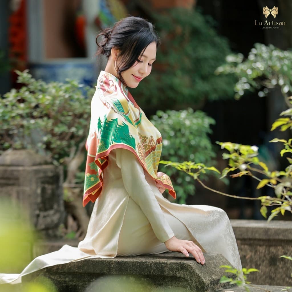 Dalat Heritage Silk Scarf Vintage Design 35x35 Inches Multicolor