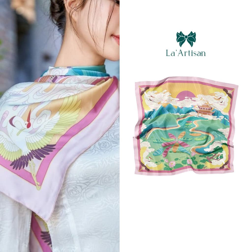 Silk Scarf Vietnamese Art Pattern 60x60cm 70x70cm 90x90cm