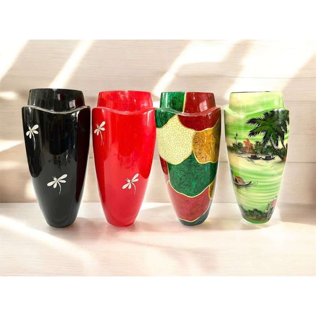 Lacquerware Vase Unique Design 34x16cm Black