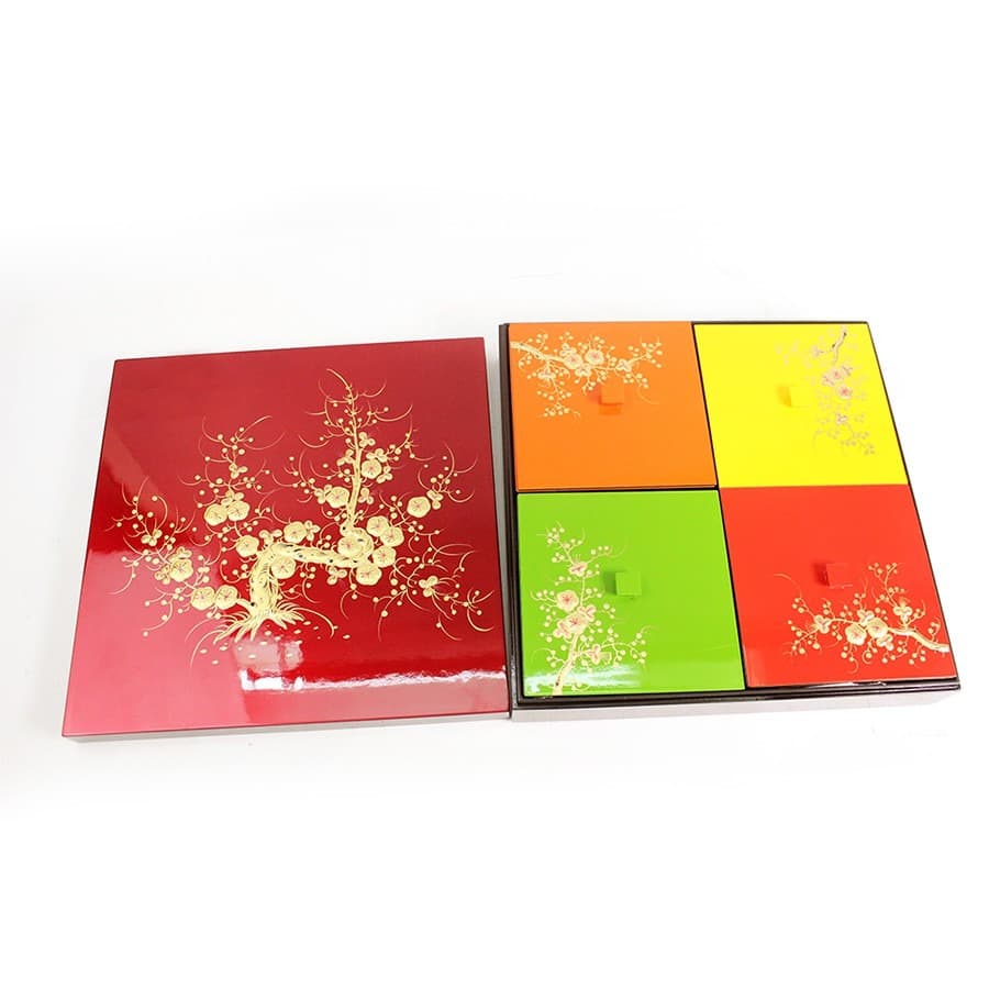 Candy Box Wooden 4 Compartments 30x30cm Red