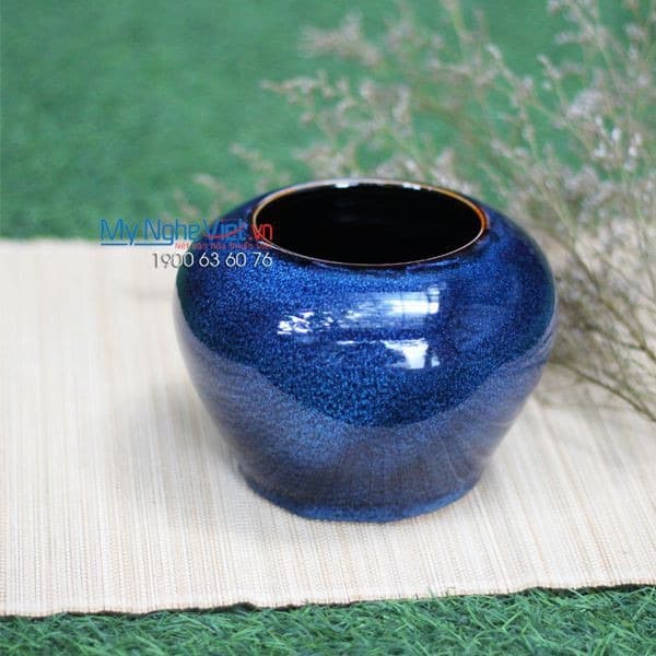 Bat Trang Unique Glazed Vase 14x14x11cm Blue