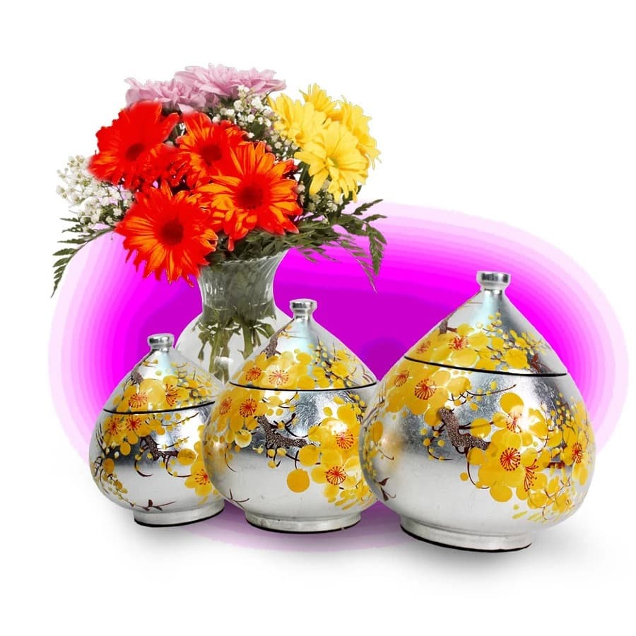 Elegant Plum-Shaped Tet Jam Jars Set With Golden Apricot Flowers - 3 Sizes