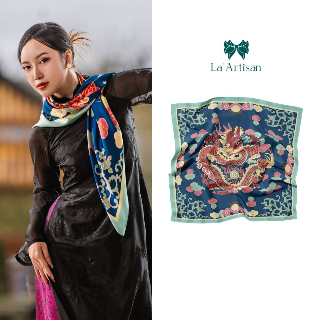 Silk Scarf Long Vân Design 90x90cm Elegant Accessory